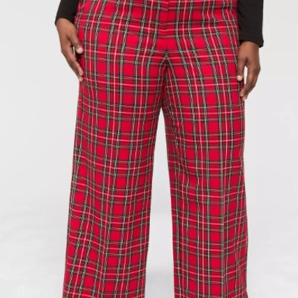 Lane Bryant Pants - Lane Bryant Stretch Waist Plus Size 28W Pants Red Plaid Trouser Wide Leg
